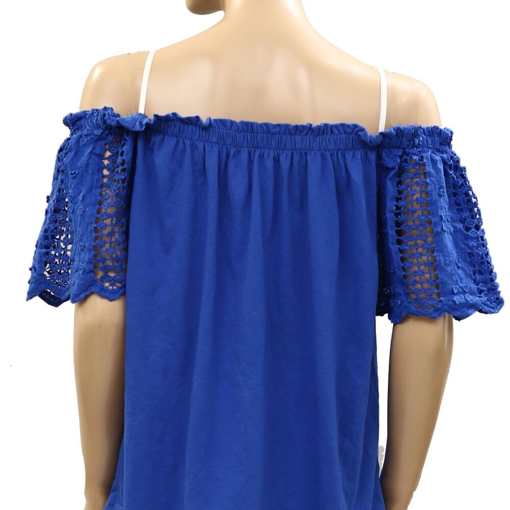 Lilly Pulitzer Fayette Off-The-Shoulder Blouse Top Crochet Ruffle Blue XL 287602 - Picture 8 of 9